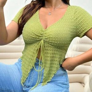 SHEIN Lime Textured V-Neck Top